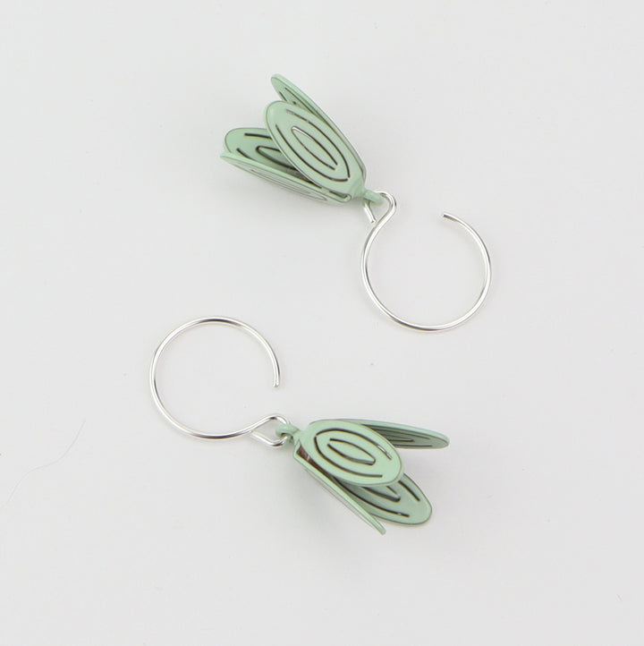 Petal Drop Earrings - Single  Light laser-cut and hand-folded floral earrings in a variety of bright colours. Sterling silver and powder-coated brass.  3.5x1x1cm, 2023