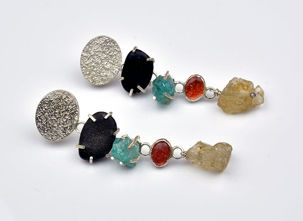 Mixed Stone Stud Drop Earrings by Monika Urbaniak