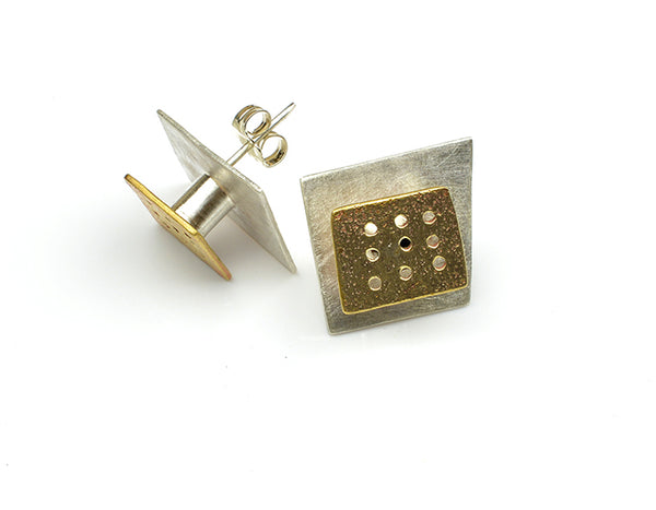 Brass and Silver stud earrings by Monika Urbaniak