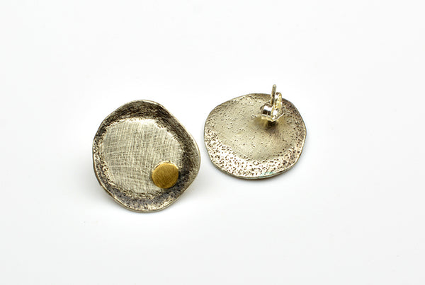 Little Brass and Silver stud earrings by Monika Urbaniak