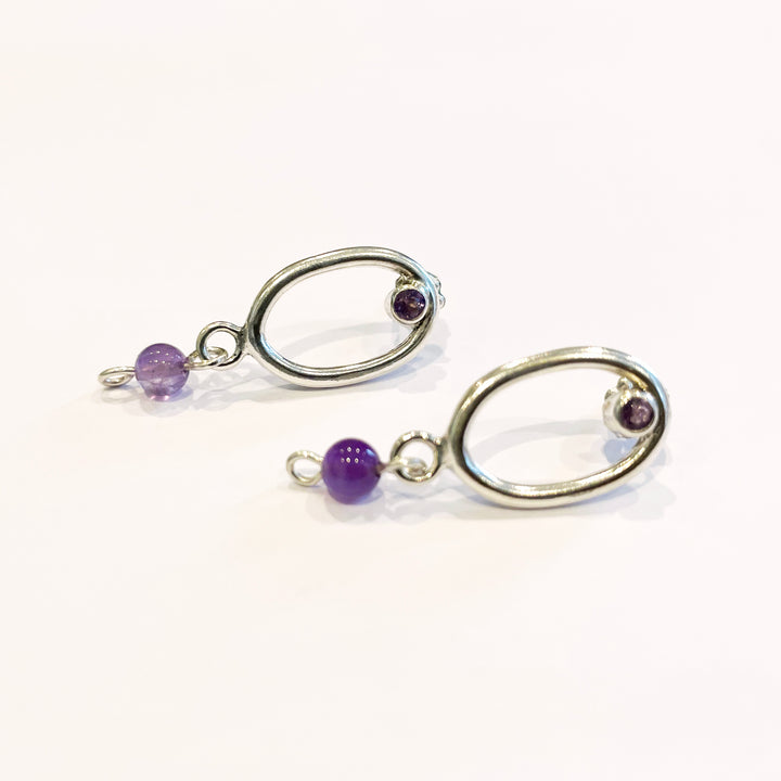 Murky Warrior(玄武) Earring Version 1, 2023.  Hand fabricated sterling silver earrings with amethyst.