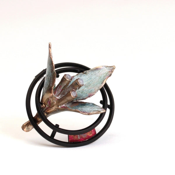 Nature Morte Fig. 2, Round Floral Brooch with Moonstones by Katherine McHugh