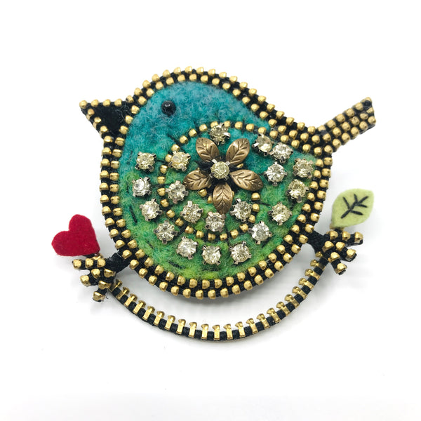 Bird Mixed Media Brooches by Odile Gova