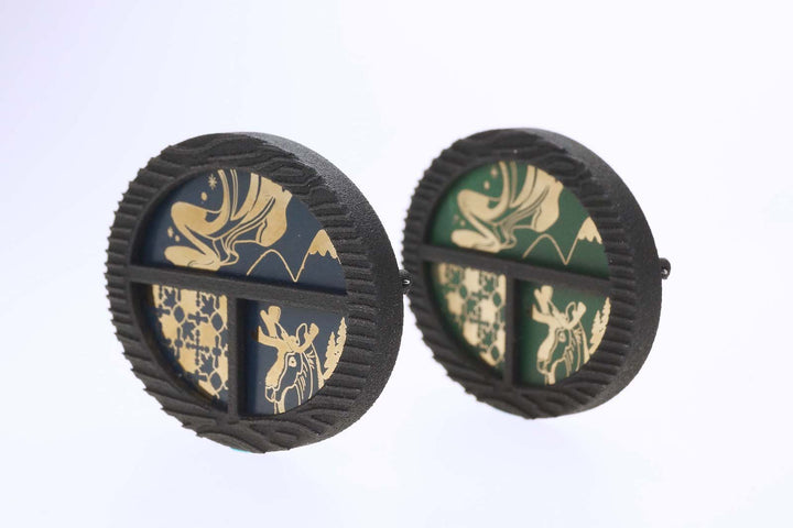 Second hometown: Canada - Treasure Box Brooch, 2023.  Created with 3D printing and laser engraving, this brooch is made of nylon, brass, and spray paint.  6.4x 5x 0.8cm