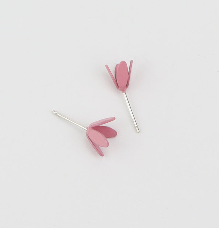 Petal Stud Earrings  Mini petal stud earrings in a variety of bright colours. Sterling silver and powder-coated brass.