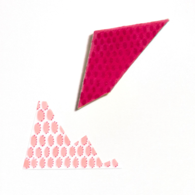 Pattern and Form 6. Ink on paper. The Pattern and Form series creates an engaging dialogue between two-dimensional coloured ink lines and three-dimensional folded paper forms.  The artwork measures 4" x 4" and is framed in a 9" x 9" x 3" white shadow box.