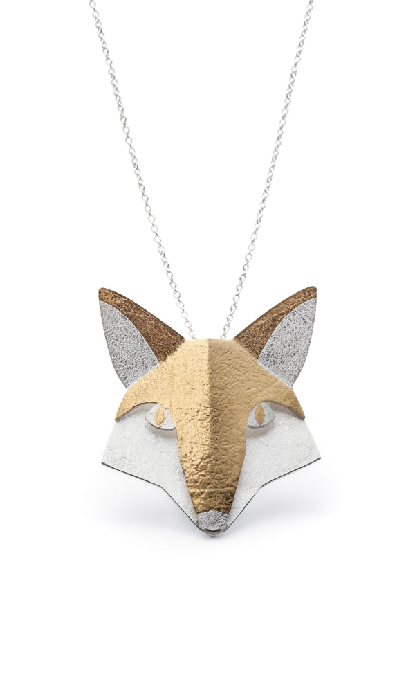 Pendant Renard: Fox pendant of sterling silver with 24k keumboo gold features.