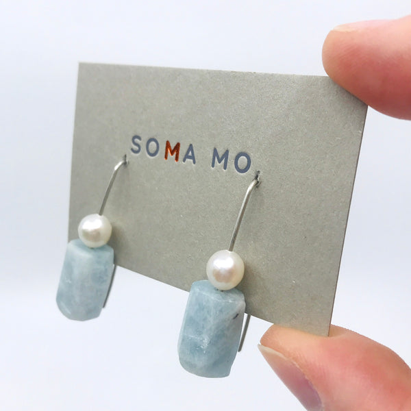 Aquamarine and Pearl Earrings by Soma Mo