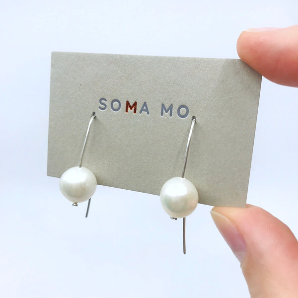 Small White Pearl Drop Earrings by Soma Mo