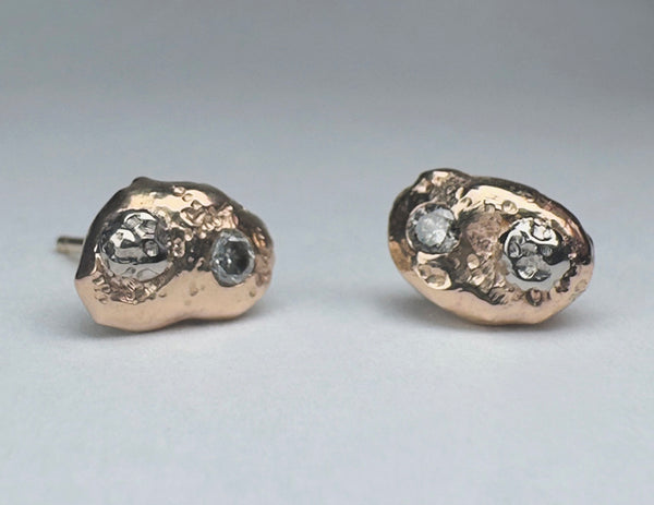 Textured Gold and Diamond Stud Earrings by Jess Bischoff