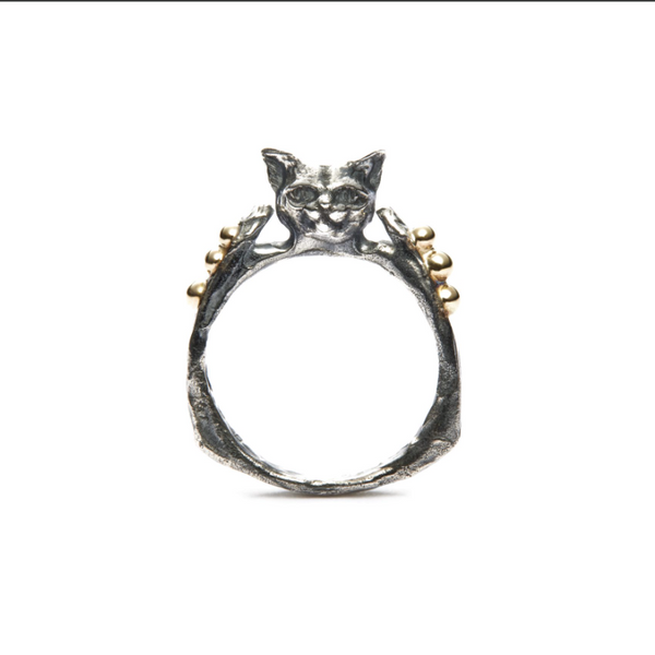 Cat's Head Ring, Silver with Gold by Catrie