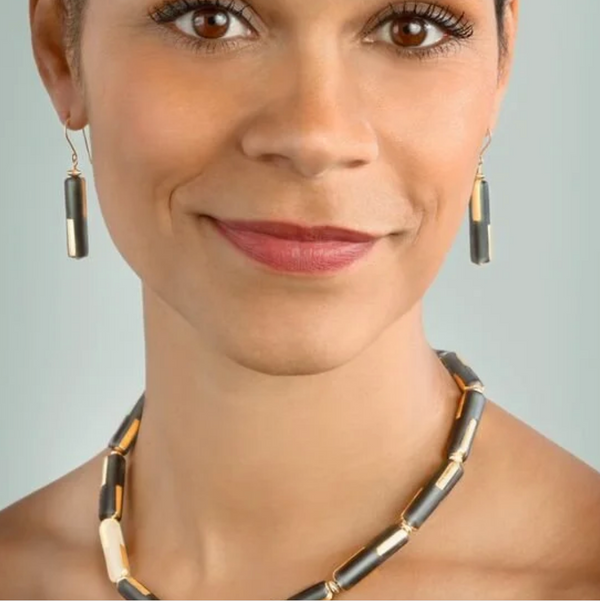 Black Gold Line Glass Earrings by Minori Takagi