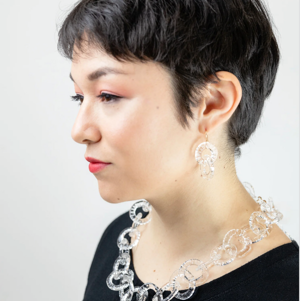 Clear Circle Chain Glass Earrings by Minori Takagi