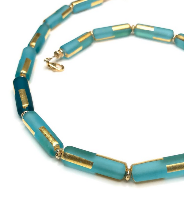 Blue Gold Line Glass Necklace by Minori Takagi