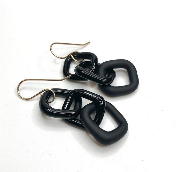 Black Glass Chain Earrings by Minori Takagi