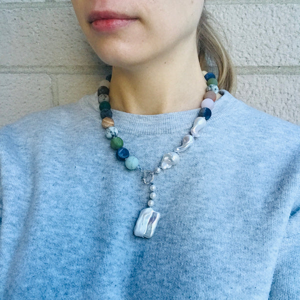 Semi-Precious Stone and Baroque Pearl Necklace by Soma Mo