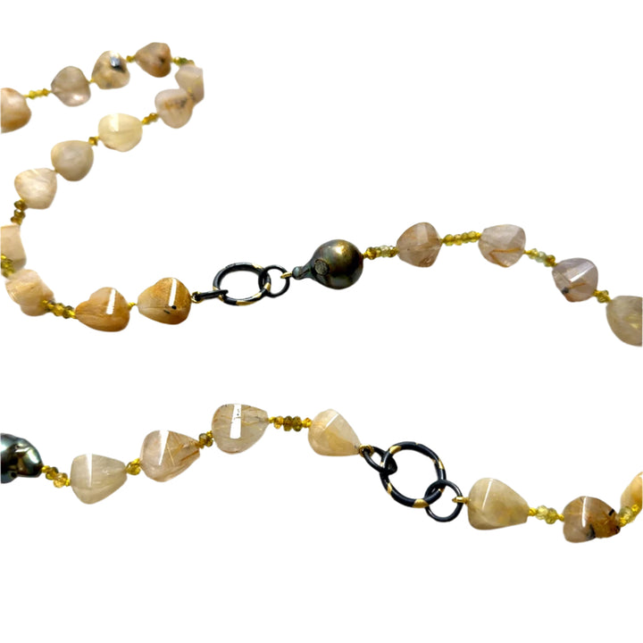 Long Green Pearl Necklace with Stones by Shelley Blair