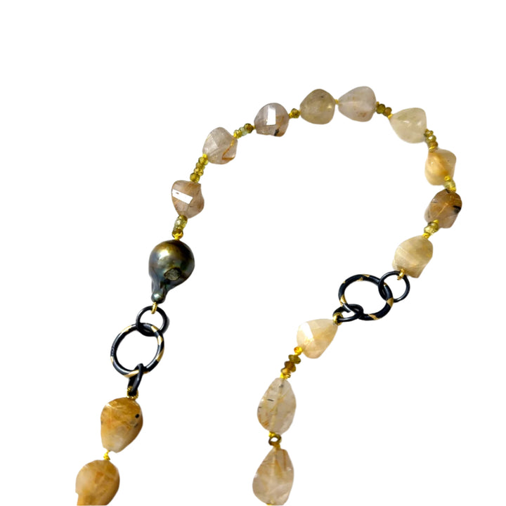 Long Green Pearl Necklace with Stones by Shelley Blair