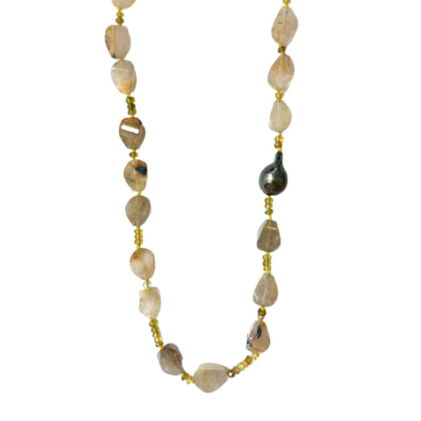Long Green Pearl Necklace with Stones by Shelley Blair