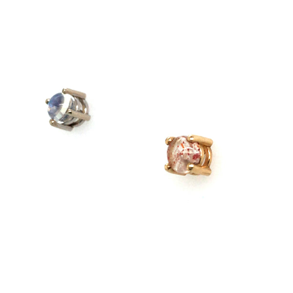 Sunstone & Moonstone Studs in 14k Gold by Lena Binnington