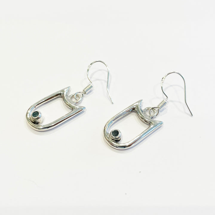 White Tiger(白虎) Earrings, 2023.  Hand fabricated sterling silver earrings with blue topaz.