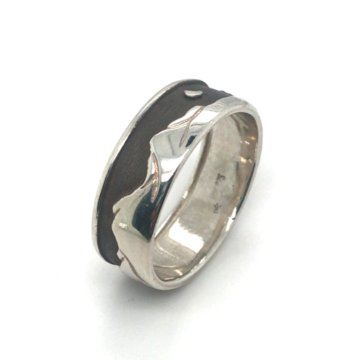 Canadian Landscape ring in oxidized sterling silver. 