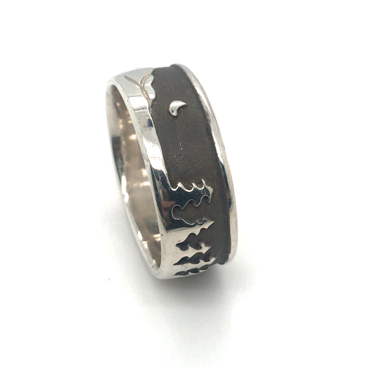Canadian Landscape ring in oxidized sterling silver. 