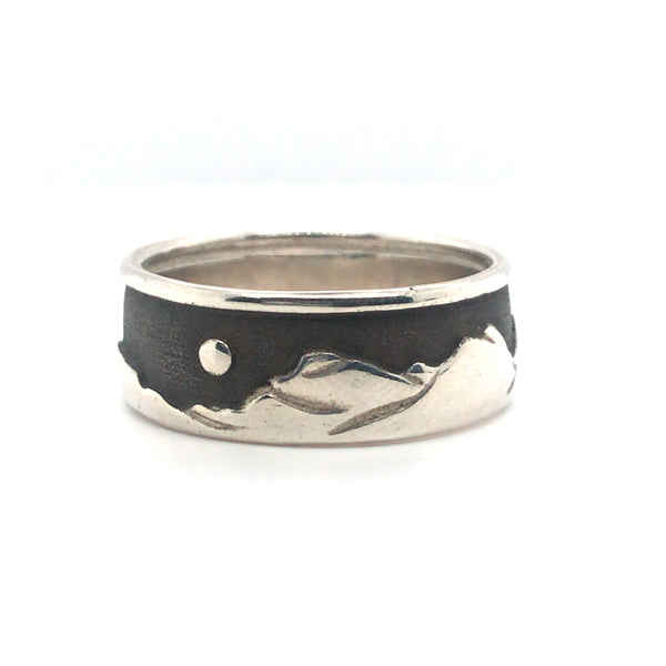 Canadian Landscape ring in oxidized sterling silver. 