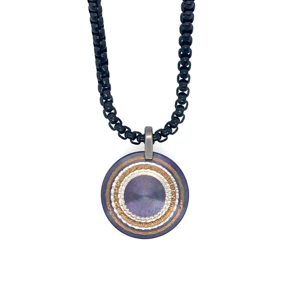 Purple Chroma Pendant on a Black Steel Chain by Christine Dwane