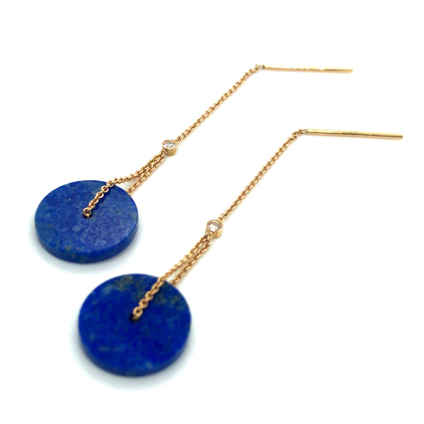 Lapis earrings with diamond detail and 18k yellow gold. 