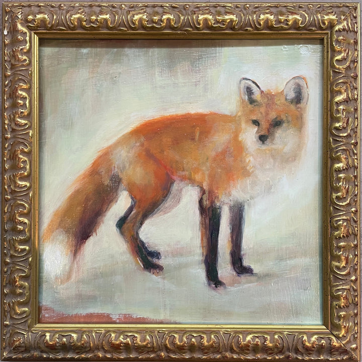 Fox, oil on panel in found frame. 9" x 9". 