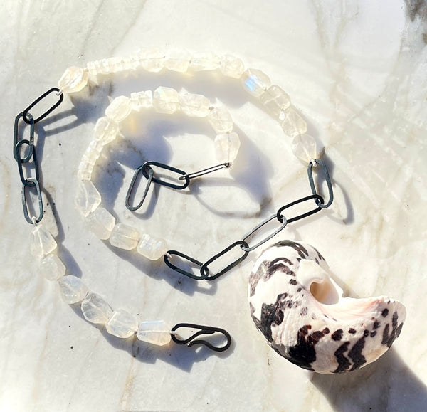 Moonstone Necklace with Oxidized Silver Links by Shelley Blair