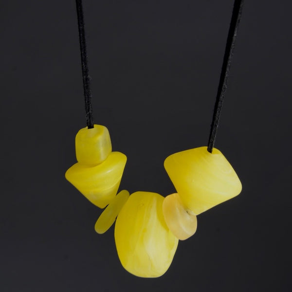 Asymmetric Glass Bead Necklace in Yellow by Susan Rankin