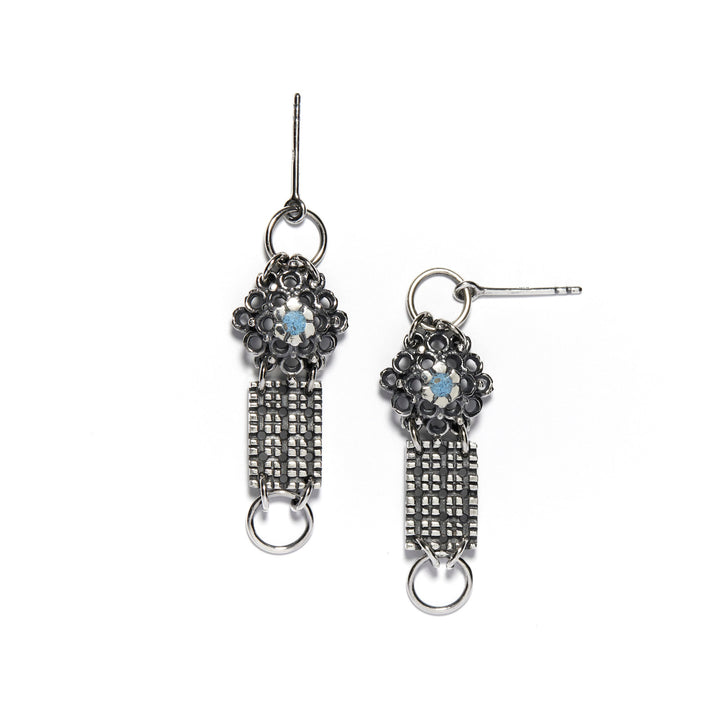 Fraisier Earrings: From the Nos Jardins series, stud drop earrings in sterling silver and blue concrete.