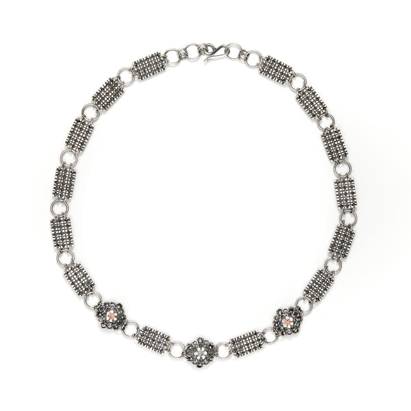 Fraisier Necklace: From the Nos Jardins series, necklace in sterling silver with pink  and grey concrete.