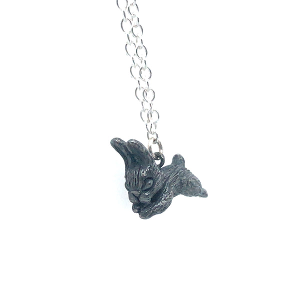 Leaping Black Rabbit Silver Pendant by Melody Juthamongkol