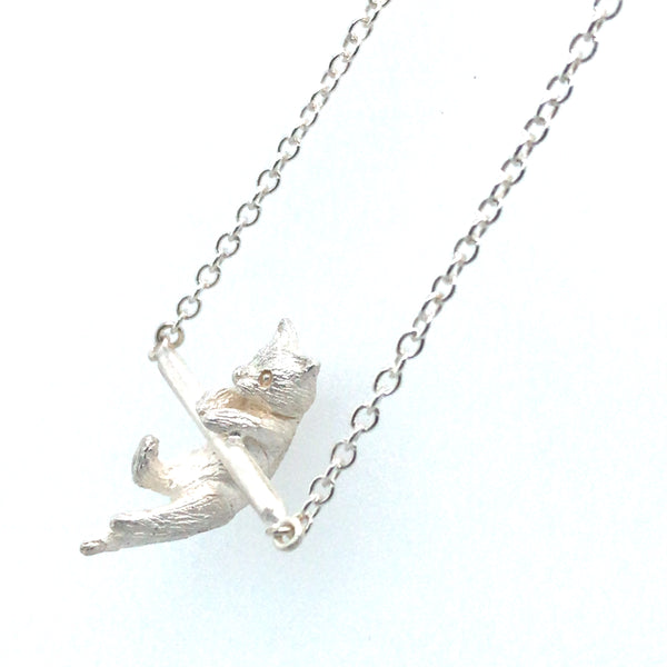 Cat on a Straight Bar Silver Pendant by Melody Juthamongkol
