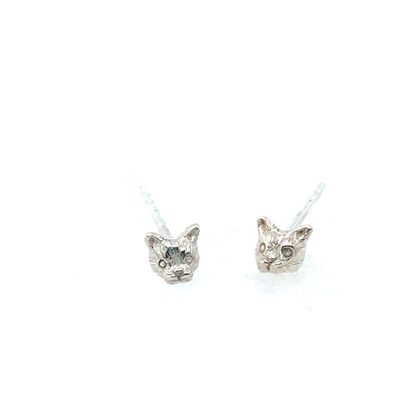 Tiny Cat's Head Silver Stud Earrings by Melody Juthamongkol