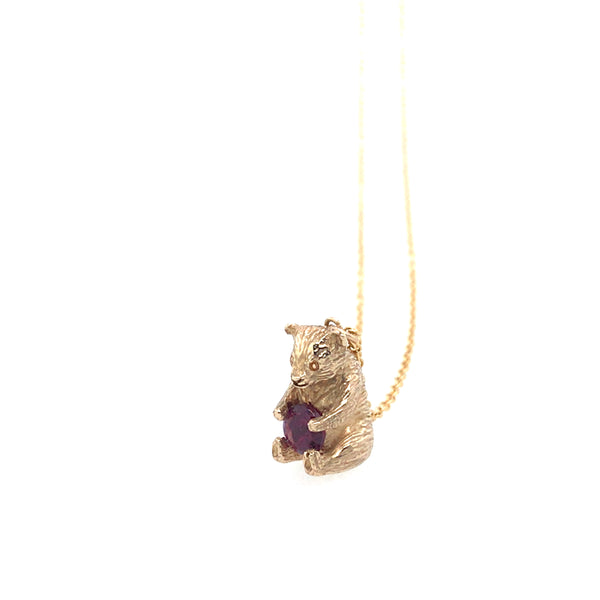 14K Gold Bear Hugs Garnet Pendant by Melody Juthamongkol