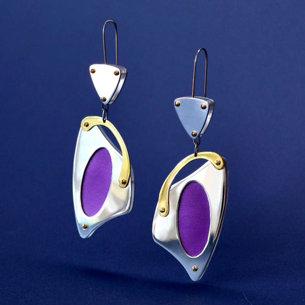 Purple Acrylic and Aluminum Earrings by Laura Papworth