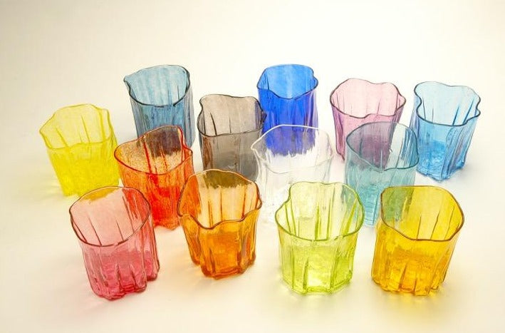 The small Xylem Series hand blown glass tumblers is a perfect wine cup at 8 x 7 cm in a variety of rich and refreshing colours.  Each sold separately. 