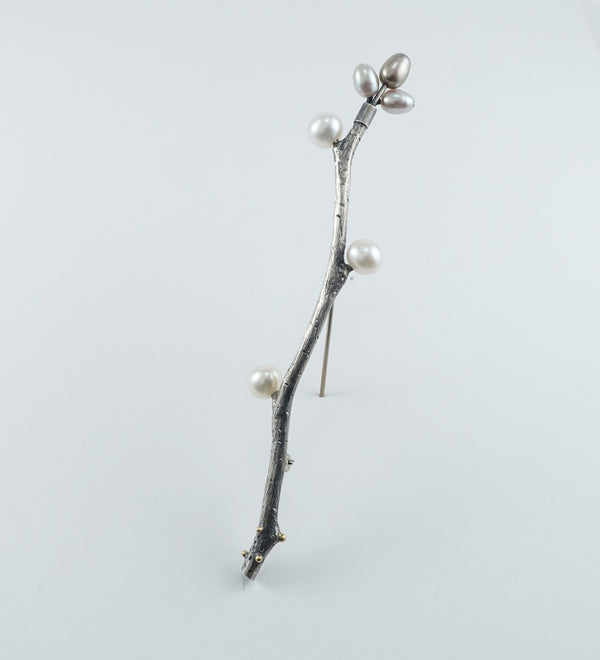 Pearls on a Branch Silver Brooch by Vivienne Jones