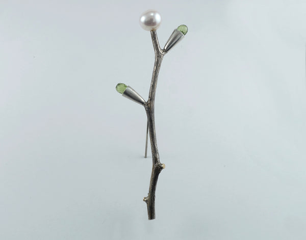 Budding Branch Brooch With Peridot And Pearl by Vivienne Jones