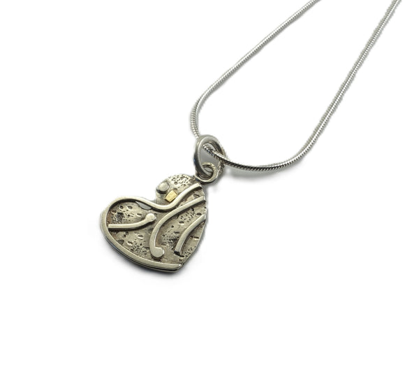 Two-Sided Silver and Gold Heart Pendant by Vivienne Jones