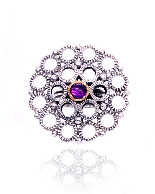 Medieval Lace Ring  Amethyst, 14K yellow gold and sterling silver 