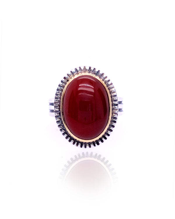 Ribbed Ring  Carnelian, 14K yellow gold and sterling silver 