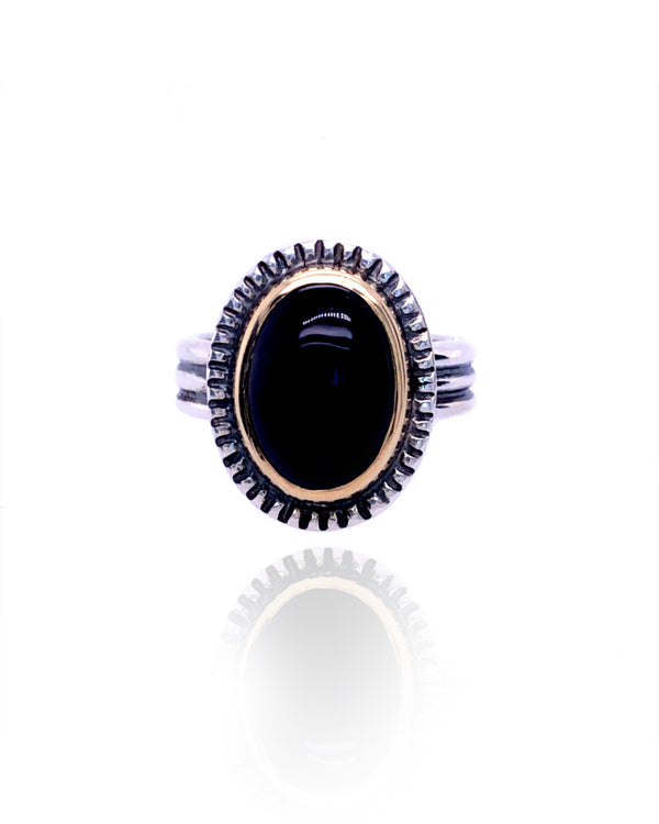 Ribbed Ring  Amethyst, 14K yellow gold and sterling silver 