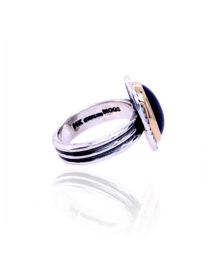 Ribbed Ring  Amethyst, 14K yellow gold and sterling silver 