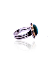 Ribbed Ring  Turquoise, 14K yellow gold and sterling silver 
