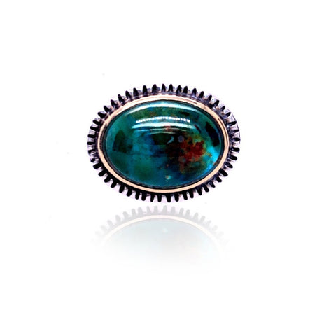 Ribbed Ring  Turquoise, 14K yellow gold and sterling silver 
